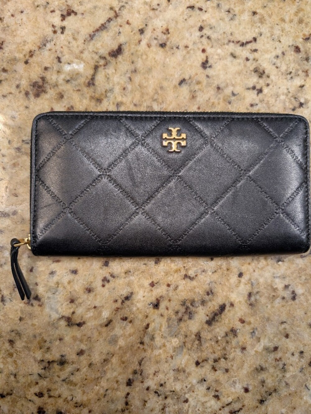 Tory Burch Black Leather Quilted Wallet
